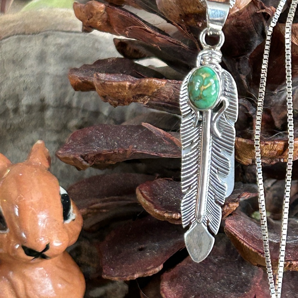 925 Sterling Navajo Sonoran turquoise feather necklace